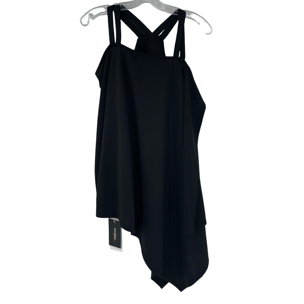 UOOZEE Women's Top Asymmetrical Strappy Black Small